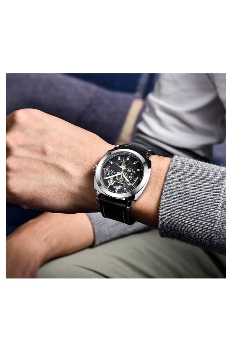 BENYAR Men's Watch Fashion Business Watch Men's Chronograph Mechanical Watch Dial Structure Waterproof BY5121 White Shell Black - Image 3