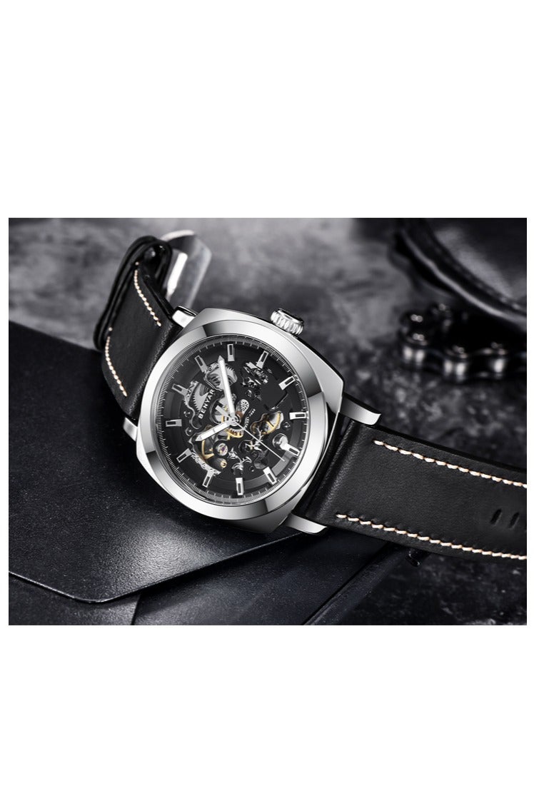 BENYAR Men's Watch Fashion Business Watch Men's Chronograph Mechanical Watch Dial Structure Waterproof BY5121 White Shell Black - Image 4