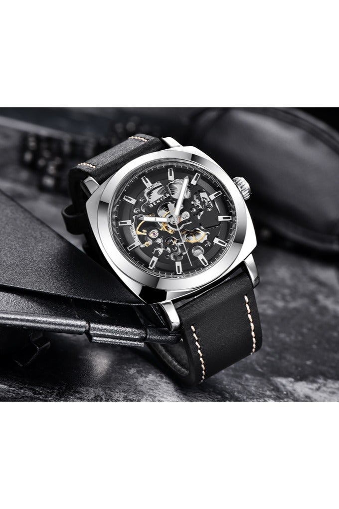 BENYAR Men's Watch Fashion Business Watch Men's Chronograph Mechanical Watch Dial Structure Waterproof BY5121 White Shell Black - Image 5