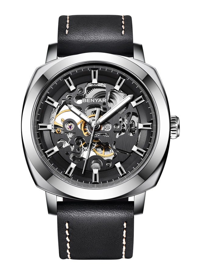 BENYAR Men's Watch Fashion Business Watch Men's Chronograph Mechanical Watch Dial Structure Waterproof BY5121 White Shell Black - Image 1