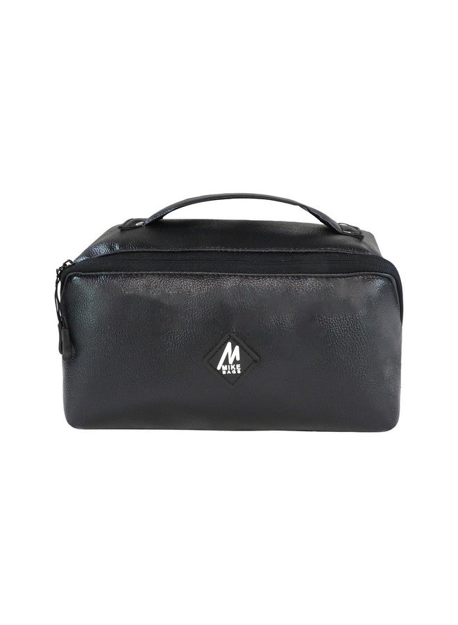 SMILY KIDDOS Mike Large Capacity Cosmetic Travel Bag, Women's Makeup Travel Bag Portable Leather Cosmetics Bag, Makeup Storage Bags with Handle and Divider, Wide Opening Cosmetic/Makeup Organizer (Black) - Image 1