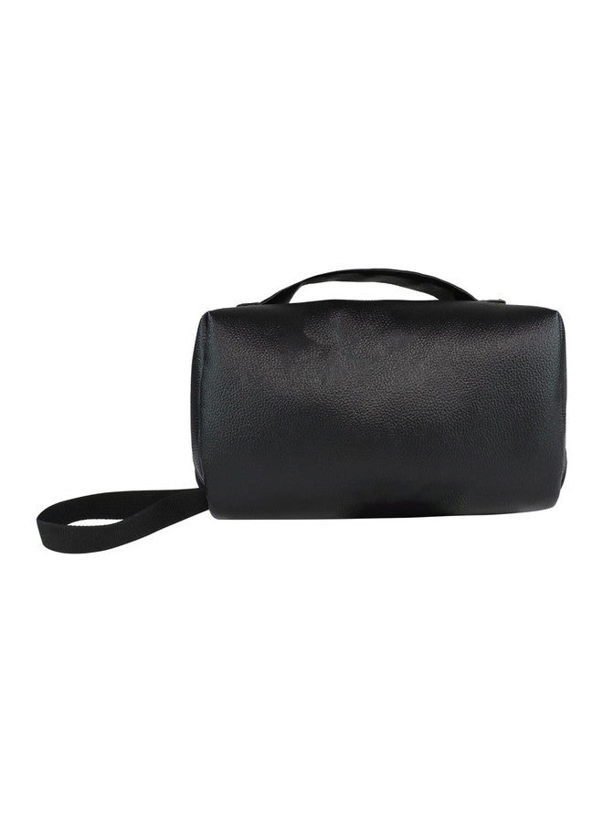 SMILY KIDDOS Mike Large Capacity Cosmetic Travel Bag, Women's Makeup Travel Bag Portable Leather Cosmetics Bag, Makeup Storage Bags with Handle and Divider, Wide Opening Cosmetic/Makeup Organizer (Black) - Image 3