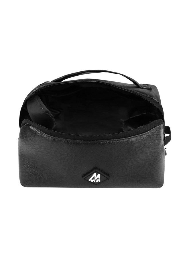 SMILY KIDDOS Mike Large Capacity Cosmetic Travel Bag, Women's Makeup Travel Bag Portable Leather Cosmetics Bag, Makeup Storage Bags with Handle and Divider, Wide Opening Cosmetic/Makeup Organizer (Black) - Image 2