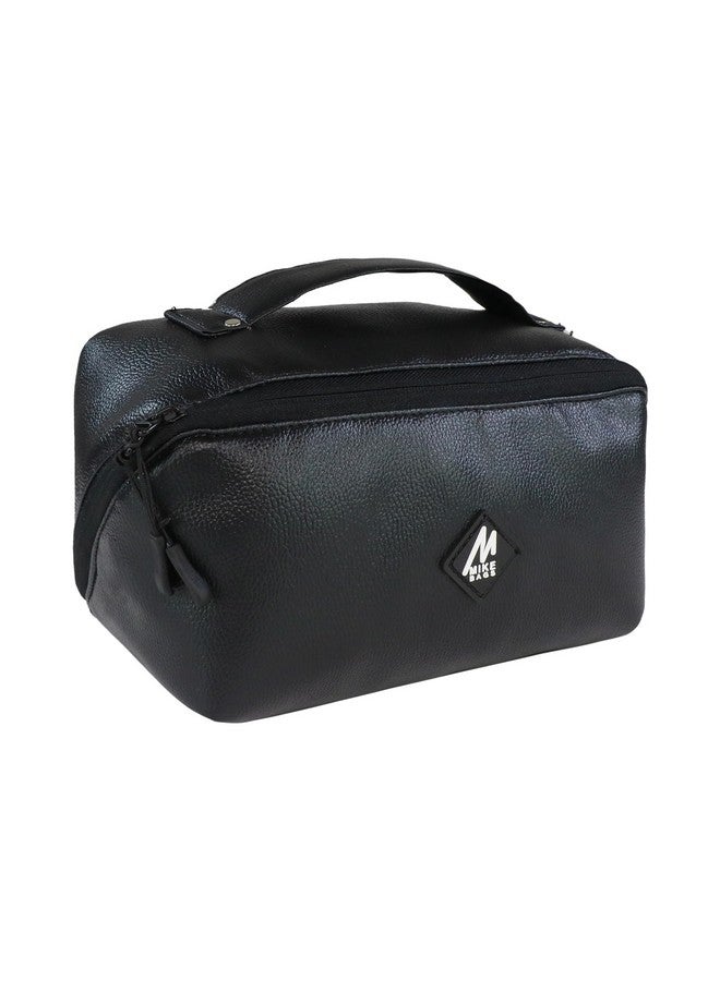 SMILY KIDDOS Mike Large Capacity Cosmetic Travel Bag, Women's Makeup Travel Bag Portable Leather Cosmetics Bag, Makeup Storage Bags with Handle and Divider, Wide Opening Cosmetic/Makeup Organizer (Black) - Image 4