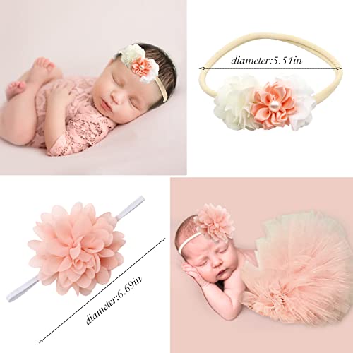 SPOKKI 4 PCS Newborn Photography Props Outfits-BabyTutu Skirt Cute Bow Headdress and Lace Rompers Flower Headband Sets for Infants Girl Boy - Image 4