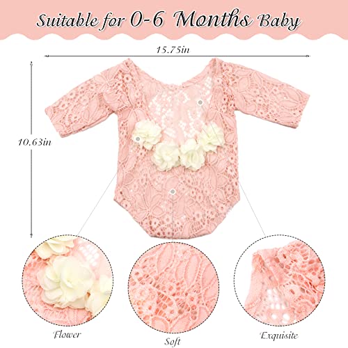 SPOKKI 4 PCS Newborn Photography Props Outfits-BabyTutu Skirt Cute Bow Headdress and Lace Rompers Flower Headband Sets for Infants Girl Boy - Image 2