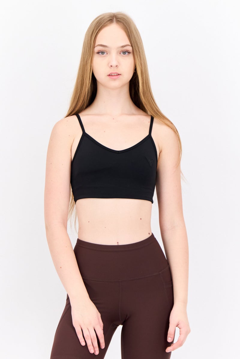 GUESS Women Brand Logo Lightly Padded Sport Bra, Black  - Image 1