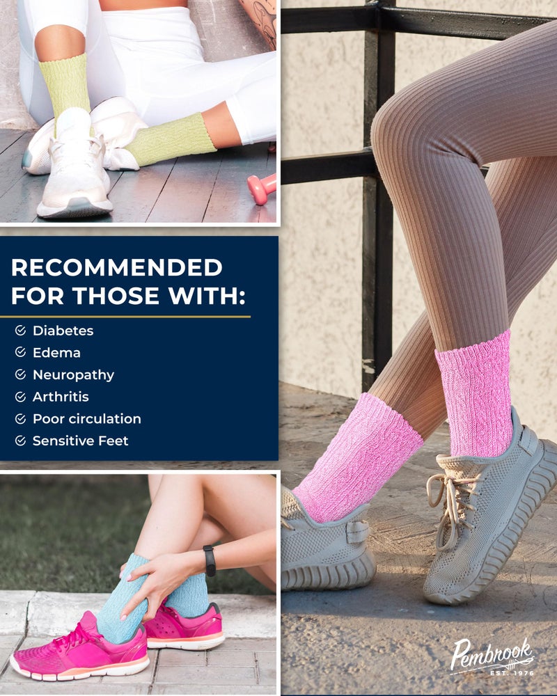 Pembrook Diabetic Socks for Women - 6 Pairs Bamboo Viscose Diabetic Socks for Women size 9-11, Non-Binding Top, Moisture-Wicking, Pastel Pink, Mint Green, Fuchsia, Lilac, Yellow, Pastel Blue YEL/6 - Image 4