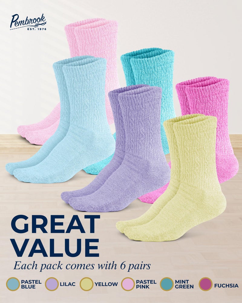 Pembrook Diabetic Socks for Women - 6 Pairs Bamboo Viscose Diabetic Socks for Women size 9-11, Non-Binding Top, Moisture-Wicking, Pastel Pink, Mint Green, Fuchsia, Lilac, Yellow, Pastel Blue YEL/6 - Image 5