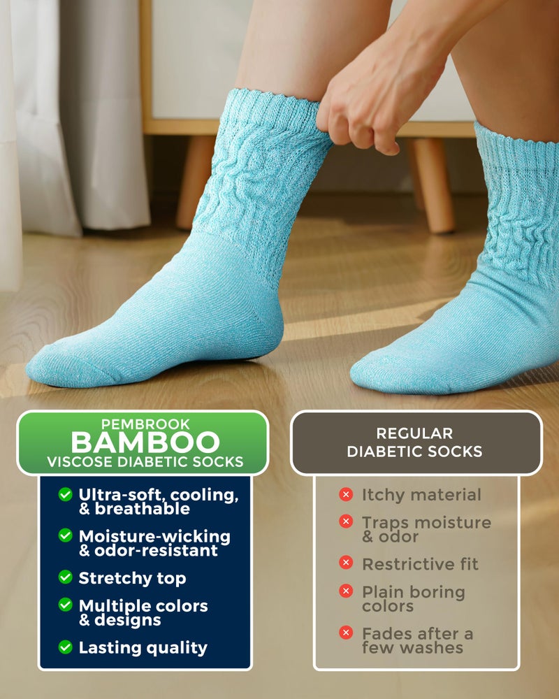 Pembrook Diabetic Socks for Women - 6 Pairs Bamboo Viscose Diabetic Socks for Women size 9-11, Non-Binding Top, Moisture-Wicking, Pastel Pink, Mint Green, Fuchsia, Lilac, Yellow, Pastel Blue YEL/6 - Image 3