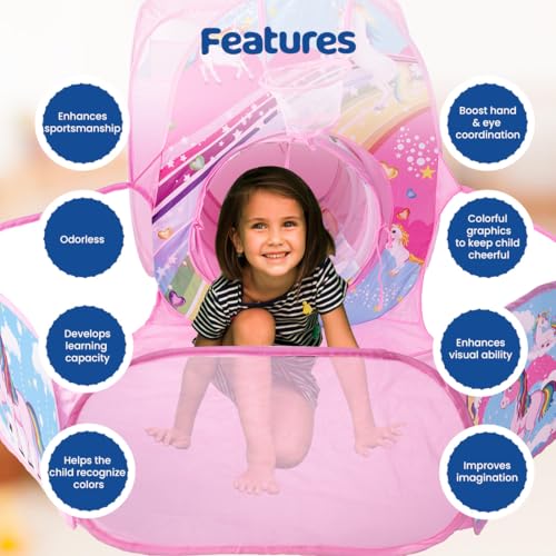 BUMTUM Baby Tunnel 3-in-1 Unicorn Ball Pool Tunnel for Kids 1-5 Years Girls | Boys Toddlers Ball Pit Foldable Tent House for Kids Activity Indoor Outdoor Toys - Balls Not Included | Unicorn Tunnel - Image 3