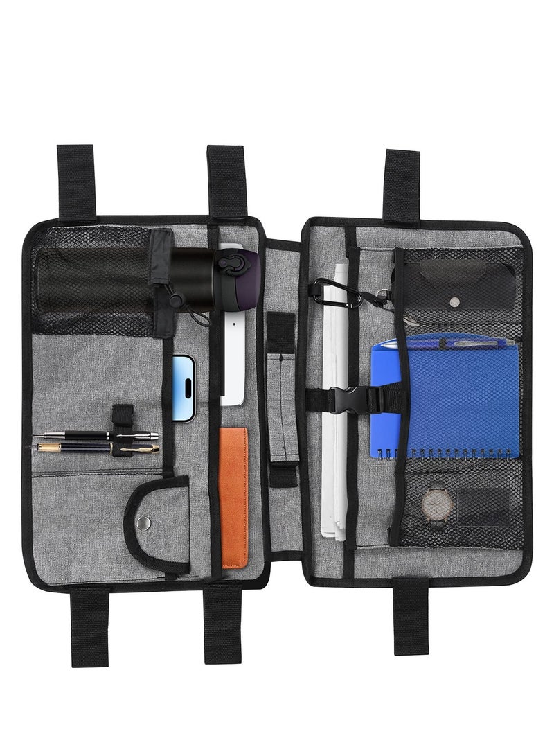 SYOSI Double Sided Walker Bag Waterproof Wheelchair Side Organizer Pouch Tote Walker Storage Bag with Cup Holder Walker Pouch Tote for Rollator and Folding Walker Great Gift for Older Family Gray - Image 1