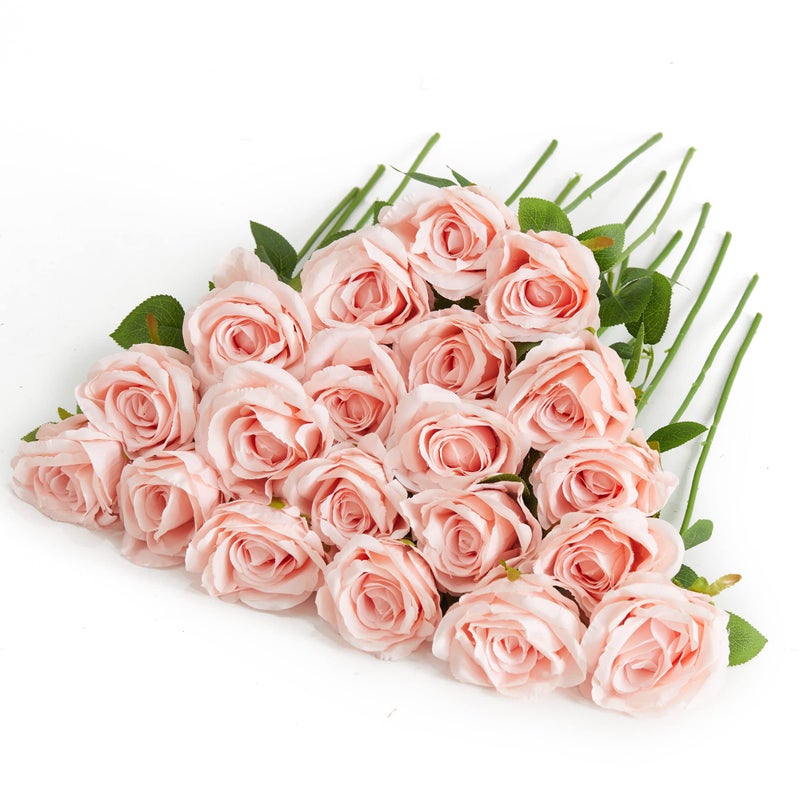 Partyjoy PARTY JOY 20PCS Artificial Flowers Silk Flower Realistic Roses Bouquet Long Stem for Home Decor Wedding Decoration