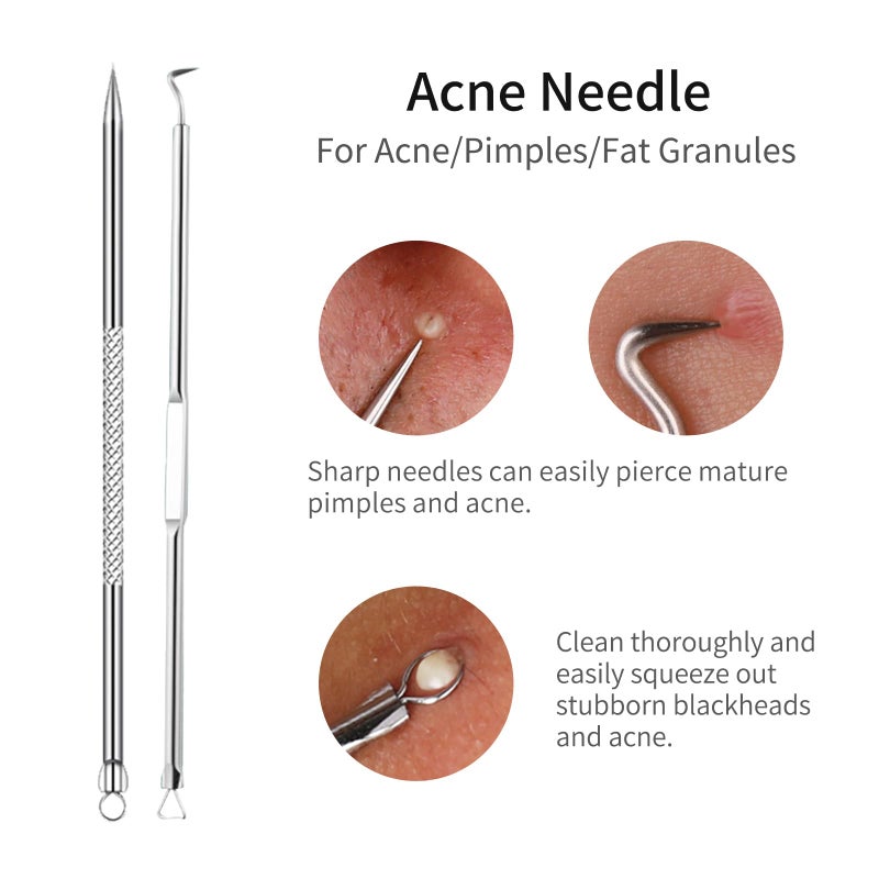 Gery Blackhead Remover Tools,Upgrade 8 PCS Acne Needles,GERY Whitehead Removal Extractor Pimple Popper Kit, Professional Stainless Pimple Blemish and Pore Cleaner Set with Leather Package - Image 2