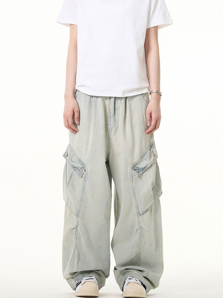 American Style Retro Washed Tooling Jeans Men'S And Women'S Handsome High-End Straight All-Match Loose Wide-Leg Pants Men'S Trendy - Image 4