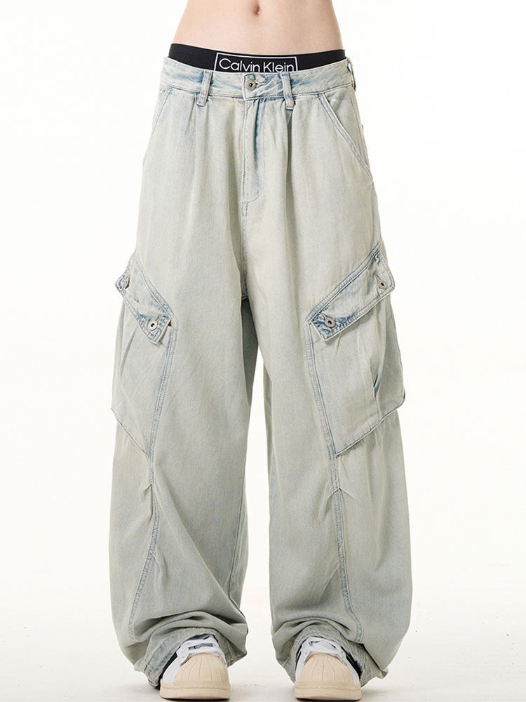 American Style Retro Washed Tooling Jeans Men'S And Women'S Handsome High-End Straight All-Match Loose Wide-Leg Pants Men'S Trendy - Image 3