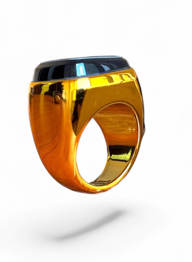 خاتم زكر خاتم الكتروني ذكي للتسبيح Zikr Ring وتذكير بمواقيت الصلاه قضاء احتيجات المسلمين التسبيح طوال اليوم مع تطبيق لتتبع  عدد التسابيح يأتي بشاشه OLED عاليه السطوع مقاس (18)mm - ذهبي - Image 2