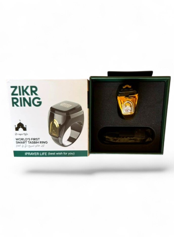 خاتم زكر خاتم الكتروني ذكي للتسبيح Zikr Ring وتذكير بمواقيت الصلاه قضاء احتيجات المسلمين التسبيح طوال اليوم مع تطبيق لتتبع  عدد التسابيح يأتي بشاشه OLED عاليه السطوع مقاس (18)mm - ذهبي - Image 5