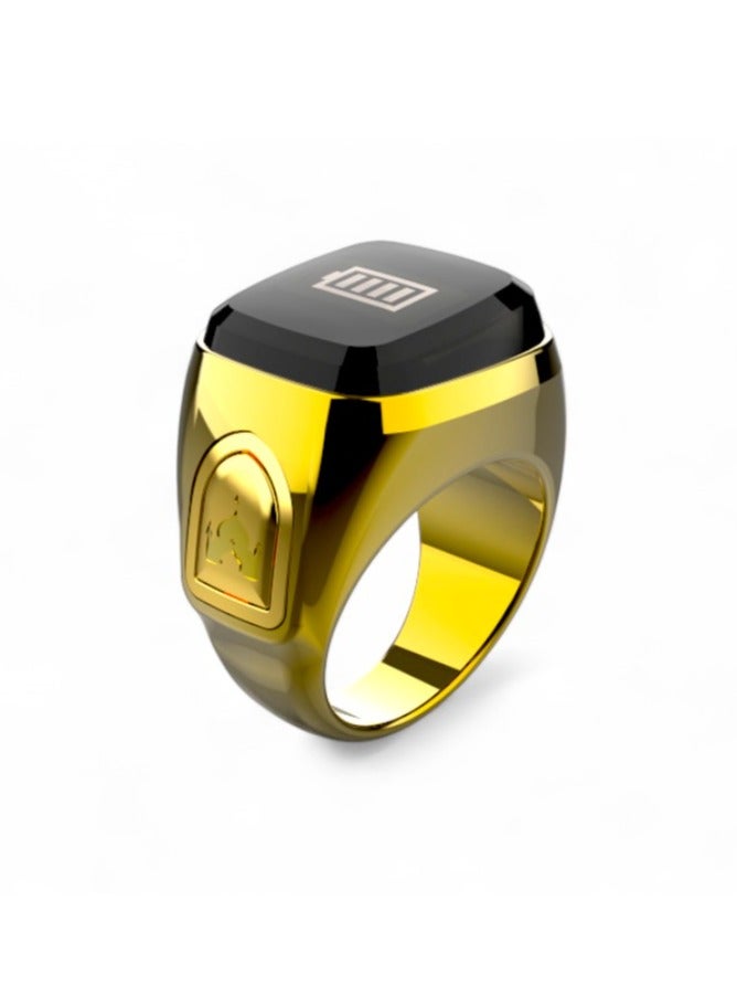 خاتم زكر خاتم الكتروني ذكي للتسبيح Zikr Ring وتذكير بمواقيت الصلاه قضاء احتيجات المسلمين التسبيح طوال اليوم مع تطبيق لتتبع  عدد التسابيح يأتي بشاشه OLED عاليه السطوع مقاس (18)mm - ذهبي - Image 1
