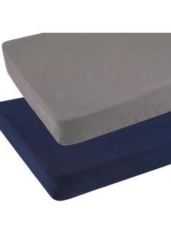 Knlpruhk Knlpruhk Muslin Travel Crib Fitted Sheets Compatible with Baby Bjorn, Guava Lotus Travel Crib and 24 x 42 Inch Travel Light Playard Mattress Snuggly Soft 100% Cotton Grey & Navy  - Image 1