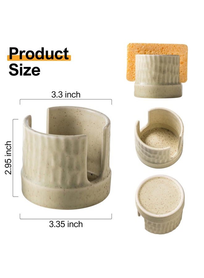 Zoeeker Kitchen Sponge Holder, Ceramics Sponge Dish Rack Sink Scrub Caddy for Scrubbers, Bathroom, Cute Kitchen Gadget Organizer, Yellow - Image 3