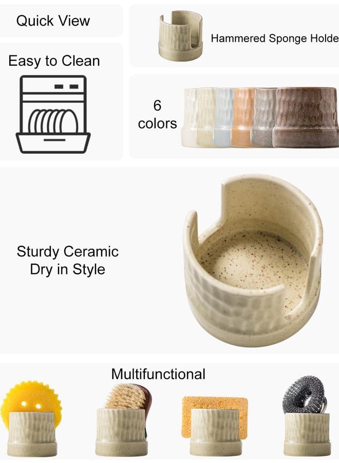 Zoeeker Kitchen Sponge Holder, Ceramics Sponge Dish Rack Sink Scrub Caddy for Scrubbers, Bathroom, Cute Kitchen Gadget Organizer, Yellow - Image 2