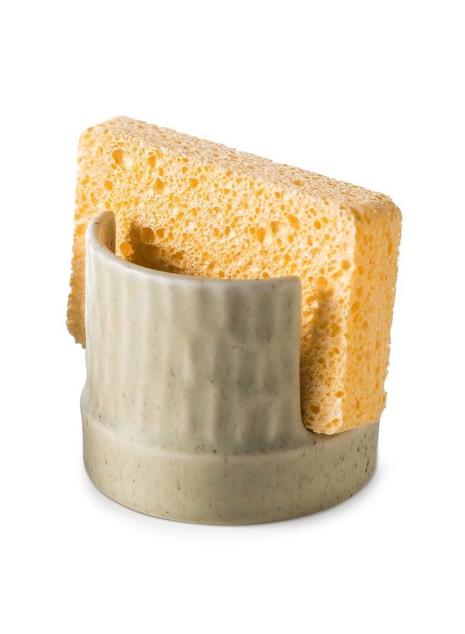 Zoeeker Kitchen Sponge Holder, Ceramics Sponge Dish Rack Sink Scrub Caddy for Scrubbers, Bathroom, Cute Kitchen Gadget Organizer, Yellow - Image 1