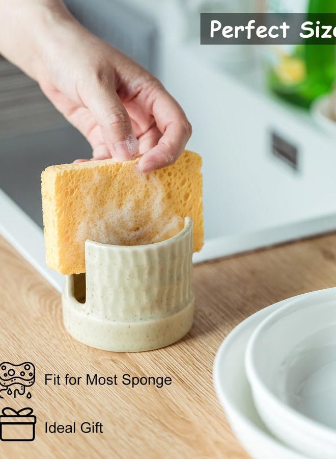 Zoeeker Kitchen Sponge Holder, Ceramics Sponge Dish Rack Sink Scrub Caddy for Scrubbers, Bathroom, Cute Kitchen Gadget Organizer, Yellow - Image 5