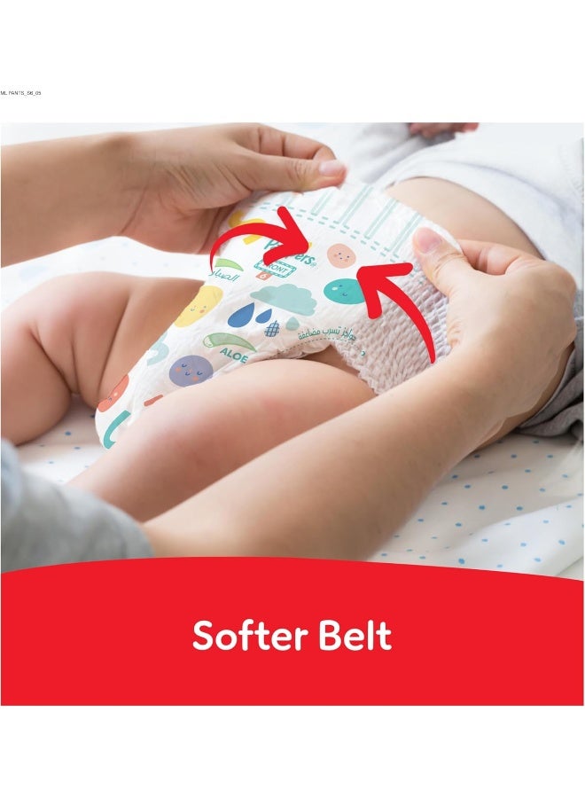 بامبرز حفاضات بامبرز لحماية الطفح الجلدي، الحجم 6، 16+ كجم، +50% لوشن الألوة فيرا، تصميم خالي من التسرب 360° لحماية تصل إلى 100% من التسرب، صندوق جيجا، 168 قطعة - Image 4