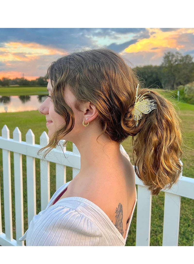 Excefore Butterfly Hair Claw, Crystal Clips for Women, Rhinestone Hair Clamps, Metal Butterfly Hair Clips, Hair Catch Clip for Women Thinner Thick Hair Styling, Fashion Hair Supplies Hair Accessories 2PCS - Image 4