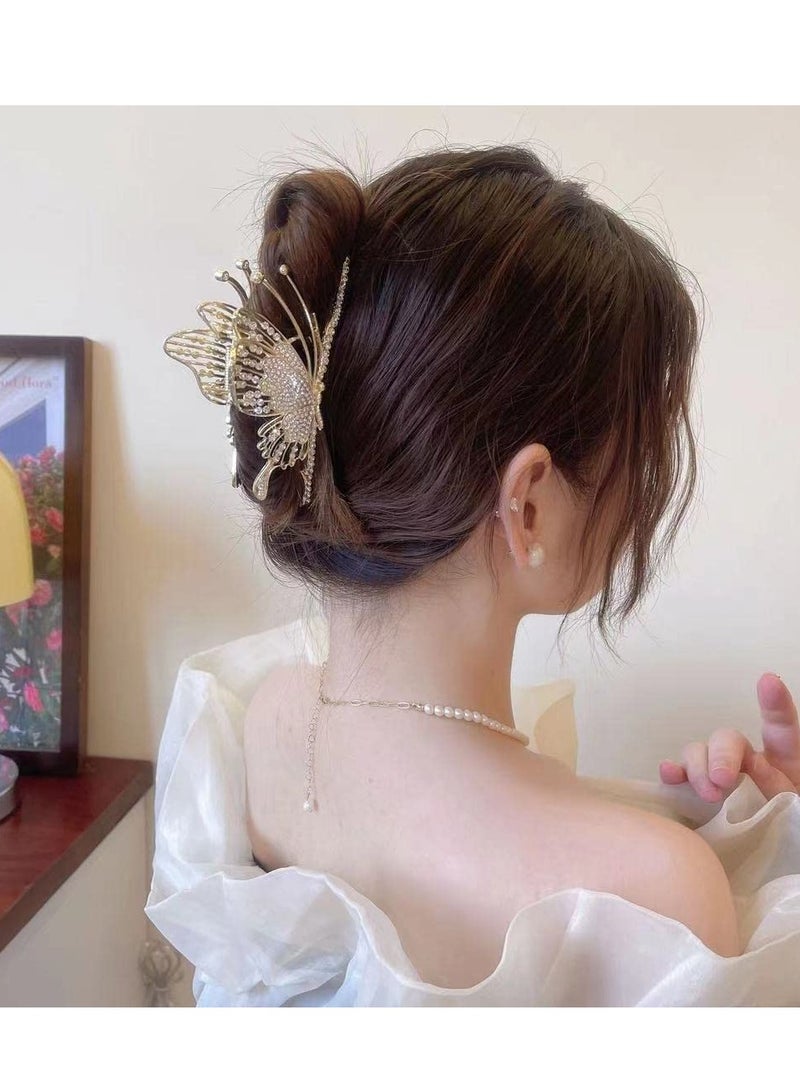 Excefore Butterfly Hair Claw, Crystal Clips for Women, Rhinestone Hair Clamps, Metal Butterfly Hair Clips, Hair Catch Clip for Women Thinner Thick Hair Styling, Fashion Hair Supplies Hair Accessories 2PCS - Image 5