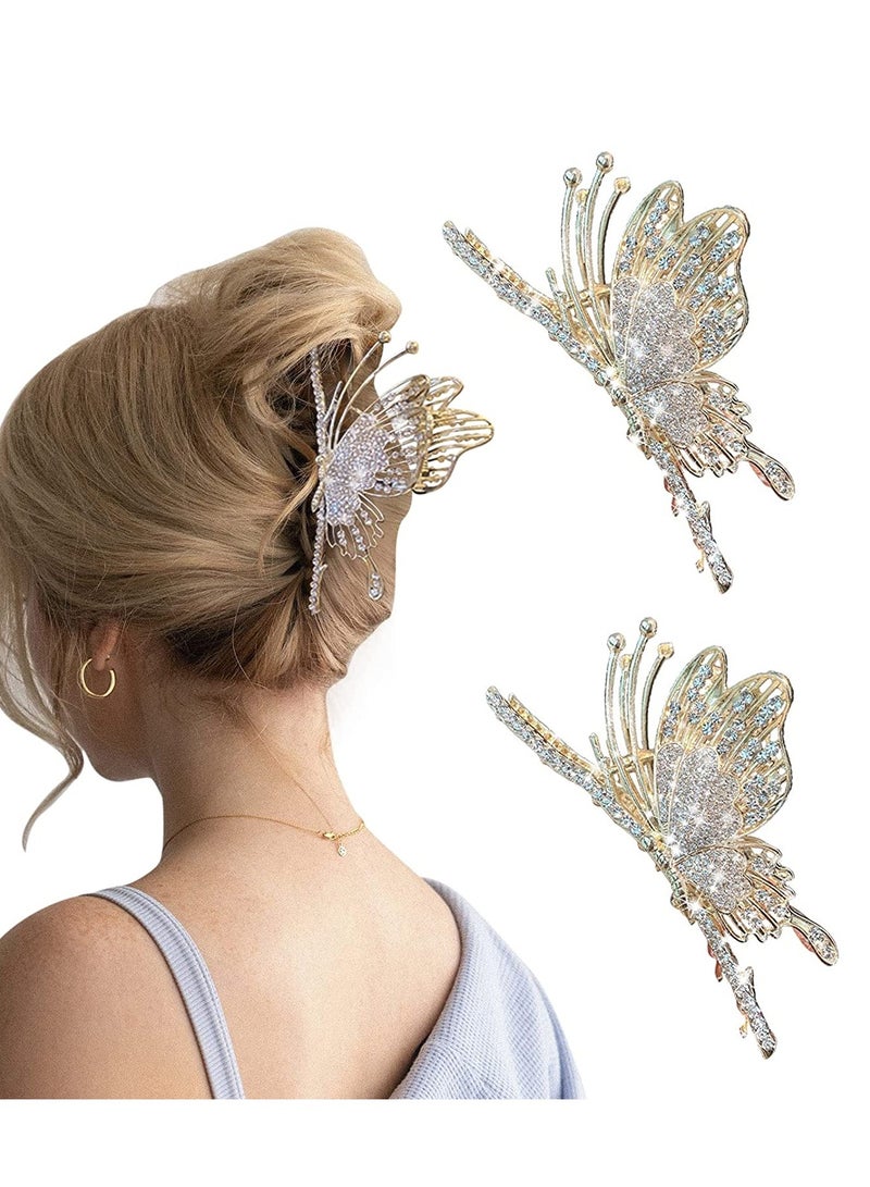 Excefore Butterfly Hair Claw, Crystal Clips for Women, Rhinestone Hair Clamps, Metal Butterfly Hair Clips, Hair Catch Clip for Women Thinner Thick Hair Styling, Fashion Hair Supplies Hair Accessories 2PCS - Image 1
