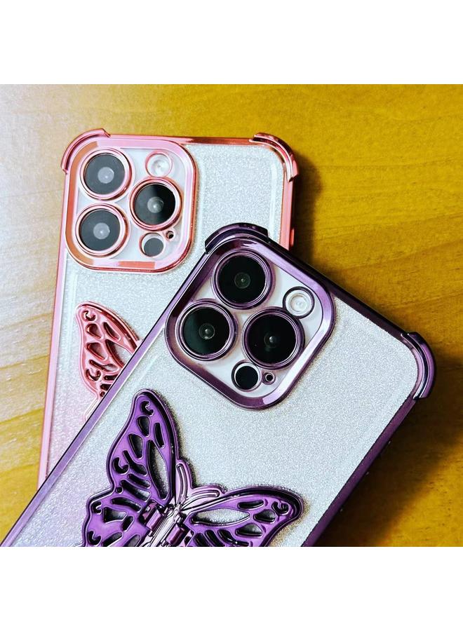 اس-توب جراب لهاتف iPhone 13 Pro Max مطلي بالكهرباء، جراب هاتف TPU مقاوم للصدمات بتصميم فراشة ثلاثية الأبعاد بأربع زوايا - Image 5