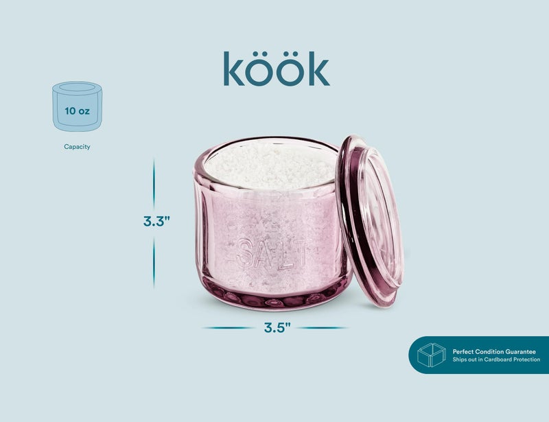 KooK Glass Salt Cellar, with Lid, Embossed Pressed Glass, Clear Storage Container, for Coffee, Sugar, Spices and Candies, Handwash Only, 10 oz, (Pink) - Image 5