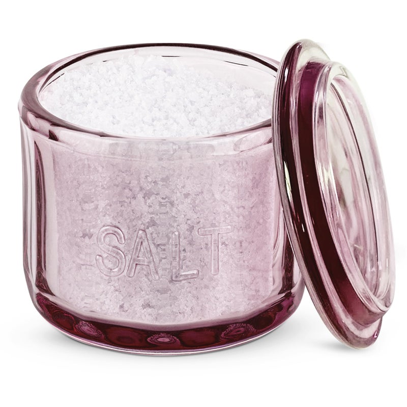 KooK Glass Salt Cellar, with Lid, Embossed Pressed Glass, Clear Storage Container, for Coffee, Sugar, Spices and Candies, Handwash Only, 10 oz, (Pink) - Image 1