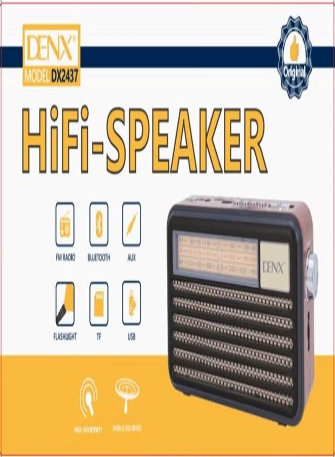 Denx Hi-Fi Radio, FM/AM/SW ,USB/TF/BT Player, Rechargeable Battery DX2437 