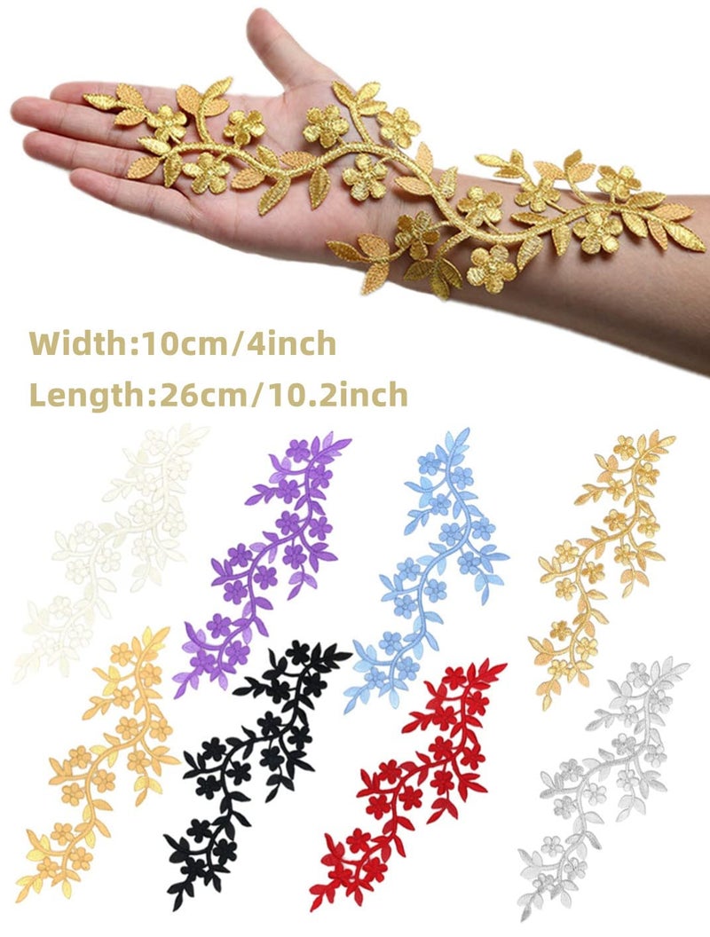 MSCFTFB 4 Pieces 10x5inch Long Patch Flower Vine with Leaf Iron on Patch Embroided Applique for Garment Curtain Pillow Blanket Trimming Shoes Jeans Clothing Embelishments (Silver) - Image 2