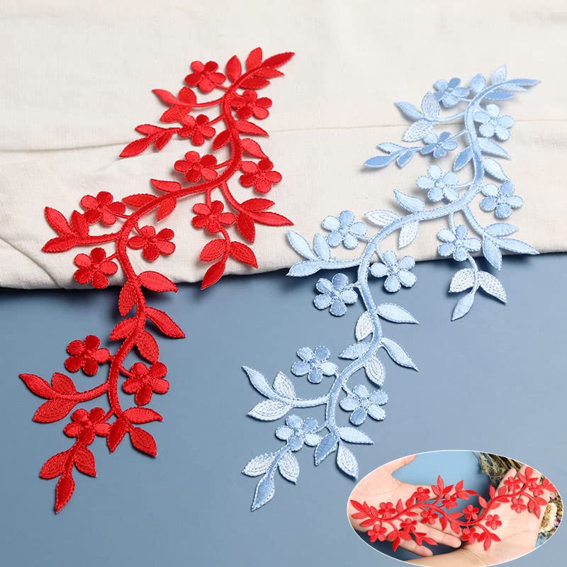 MSCFTFB 4 Pieces 10x5inch Long Patch Flower Vine with Leaf Iron on Patch Embroided Applique for Garment Curtain Pillow Blanket Trimming Shoes Jeans Clothing Embelishments (Silver) - Image 5