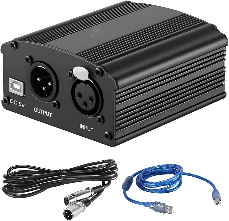Powerpak 48V Phantom Power Supply with USB Cable & XLR Cable for Any Condenser Microphone Music Recording Equipment for Laptop and Pc & Mobile - Image 1