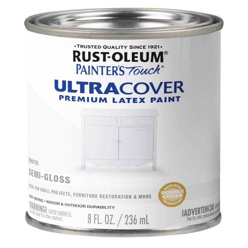 Rust-Oleum 1993730 Painter's Touch Latex Paint, Half Pint, Semi-Gloss White 8 Fl Oz (Pack of 1) - Image 1