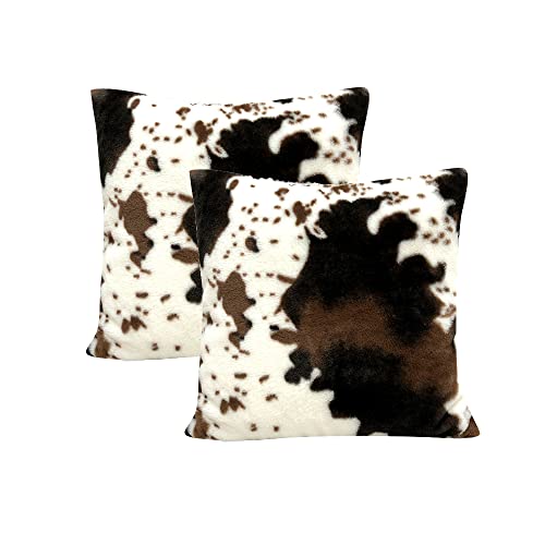 TOMWISH Soft Plush Faux Fur Throw Pillow Covers White Brown Throw Pillow Covers 20x20 Pack of 2 for Chair Bedroom Living Room Sofa Couch Bed Outdoor Double Sided Printing Fur Cozy Pillow Covers - Image 1