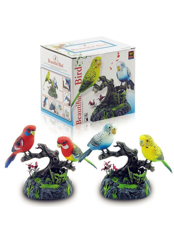 Shake The Sound Of The Same 513 Simulation Voice Control Double Cockerel Can Talk Recording Bird Fake Tree Ornaments Toy Generation Hair-Color:A Pair Of Crisp Bird Chirping Fake Trees-hl513ef-Specifications:Rechargeable Version [charger + Three Rechargeable Batteries]  - Image 3