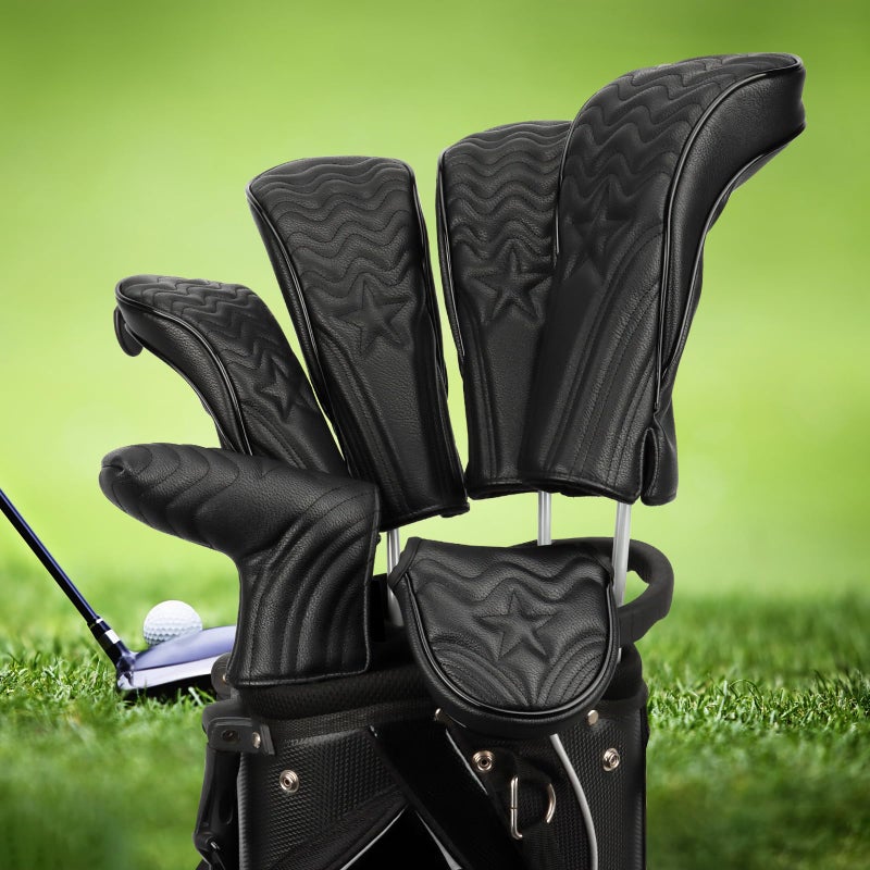PONADA Head Covers for Golf Clubs - 4pcs Golf Club Head Covers for Woods and Driver Fairway Hybrid with Interchangeable Tags for Golf Accessories - Black - Image 2