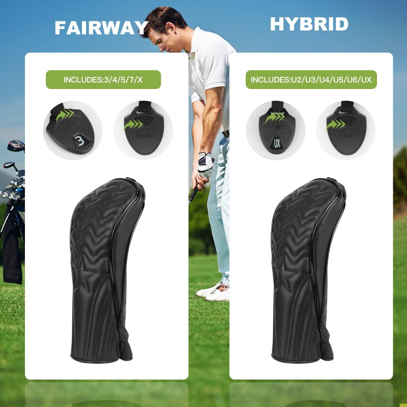PONADA Head Covers for Golf Clubs - 4pcs Golf Club Head Covers for Woods and Driver Fairway Hybrid with Interchangeable Tags for Golf Accessories - Black - Image 3