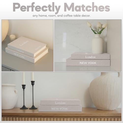 AMINALUX Faux Book Storage Box Set of 2BeigeBeigeDecorative Faux Books with Hidden Storage for Coffee Table Decor Bookshelf or MantleLinen Decorative BoxesAesthetic Book Decor for Home - Image 3