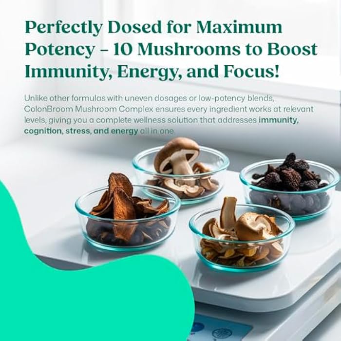 ColonBroom Mushroom Complex, Powerful Mushroom Blend with Cordyceps, Reishi, Shiitake, Lion’s Mane Extract for Energy, Immunity, Stress Relief & Cognitive Health - 60 Capsules (120 Count (Pack of 2)) - Image 2