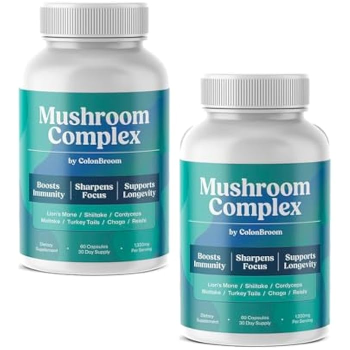 ColonBroom Mushroom Complex, Powerful Mushroom Blend with Cordyceps, Reishi, Shiitake, Lion’s Mane Extract for Energy, Immunity, Stress Relief & Cognitive Health - 60 Capsules (120 Count (Pack of 2)) - Image 1