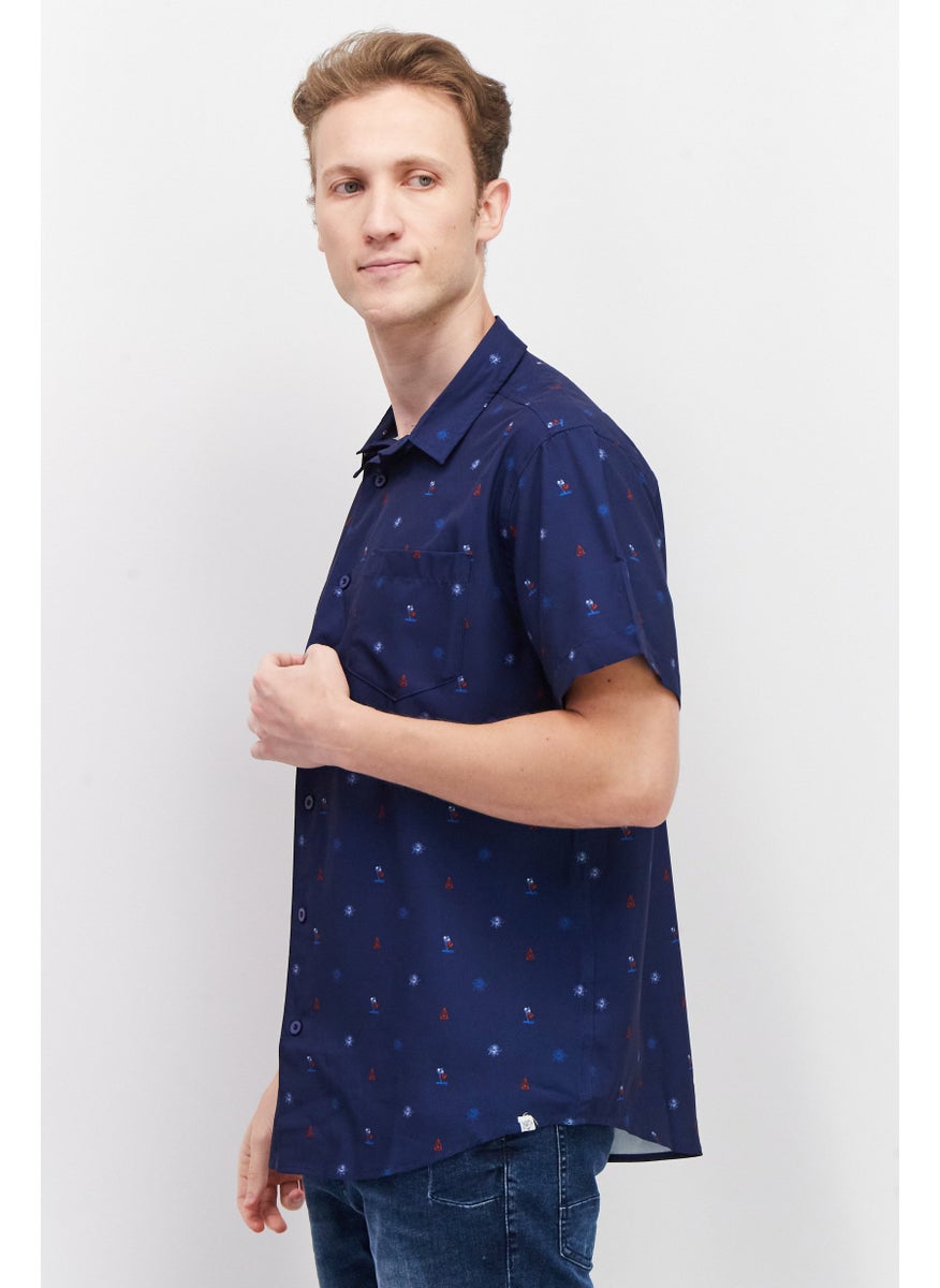 Beach Bros Men Regular Fit Short Sleeve Allover Print Casual Shirt, Blue  - Image 2