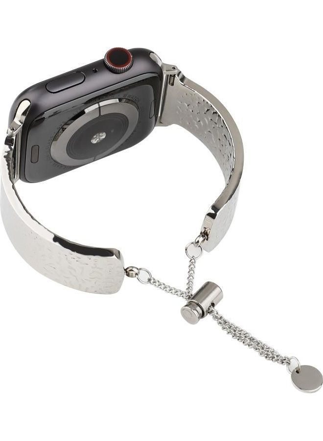 NIBEMINENT Simple 316 Stainless Steel Embossed Bracelet Watchband for Apple Watch Series 7/6/SE/5/4/3/2/1 38/40/41mm Silver - Image 2