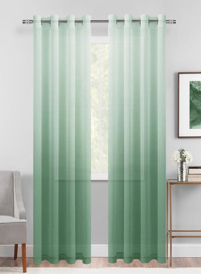 DWCN Ombre Sheer Curtains - Faux Linen Gradient Semi Voile Grommet Top Drapes Bedroom and Living Room Curtains, Set of 2 Window Curtain Panels, 52 x 84 Inch Length, Sage Green - Image 1